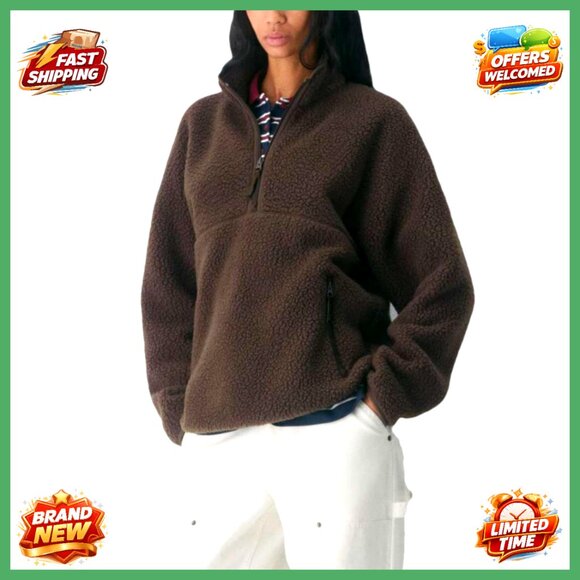 Women's Half Zip Fleece Pullover Jacket Long Sleeve Side Pockets Warm